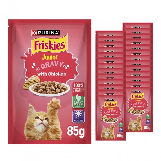 Purina Friskies Kitten Chicken Chunks in Gravy Wet Cat Food Pouch 26 x 85 g - delivered by Taw9eel Fast