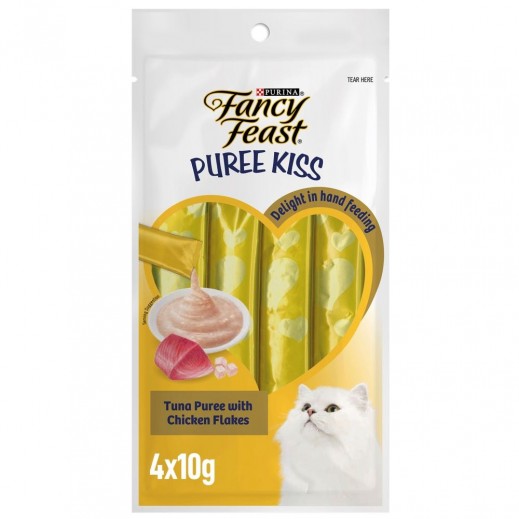 Purina Fancy Feast Kiss Chicken Flakes Tuna Puree Wet Cat Treat 40 g - delivered by Taw9eel Fast