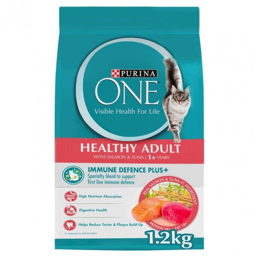 Purina One Healthy Adult Salmon & Tuna Dry Cat Food 1.2 kg 1+ Years - delivered by Taw9eel Fast