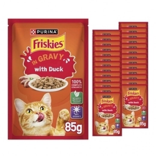 Purina Friskies Duck Chunks In Gravy Wet Cat Food Pouch 26 x 85g