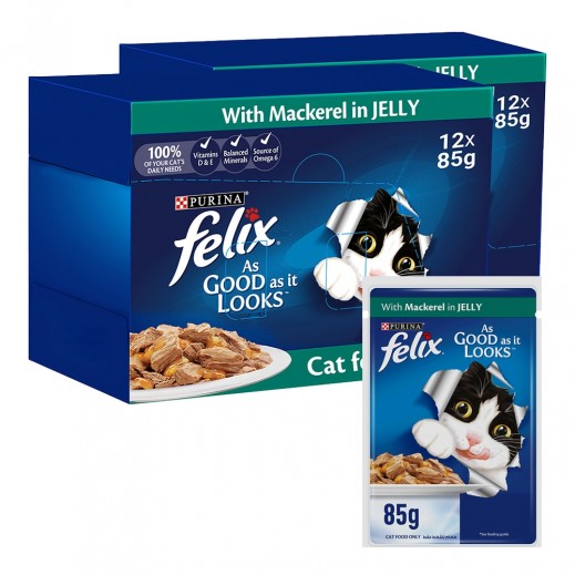 Purina Felix Adult Cat Food with Mackerel in Jelly 24 x 85 g