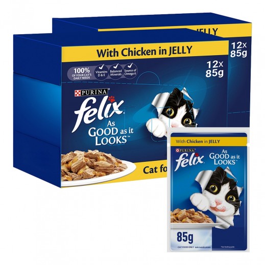 Purina Felix Adult Cat Food with Chicken in Jelly 24 x 85 g - delivered by Taw9eel Fast