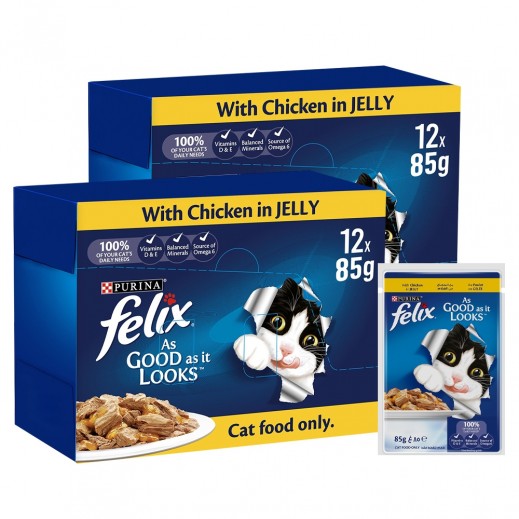Purina Felix Adult Cat Food with Chicken in Jelly 24 x 85 g - delivered by Taw9eel Fast