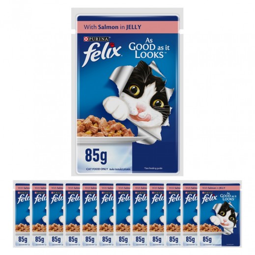 Purina Felix Adult Cat Food with Salmon in Jelly 12 x 85 g - delivered by Taw9eel Fast