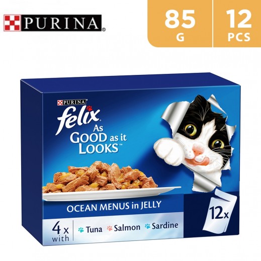 Purina Felix Doubly Delicious Ocean menus in jelly 12 X 85 g - delivered by Taw9eel Fast