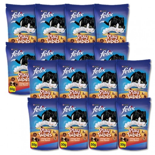 Purina Felix Play Tubes Chicken & Liver Flavor Cat Treats 16 x 50 g