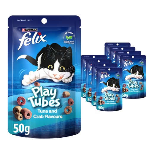 Felix Play Tubes Tuna And Crab Flavours Dry Cat Treats  8 x 50 g