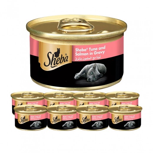 Sheba Flaked Tuna Topped With Salmon Wet Cat Food 8x85 g - delivered by Taw9eel Fast