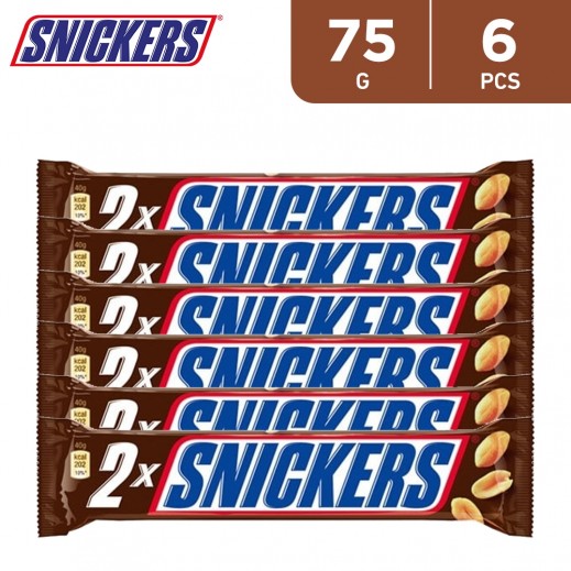 Snickers Peanut Chocolate Bar 6 x 75 g - delivered by Taw9eel Fast