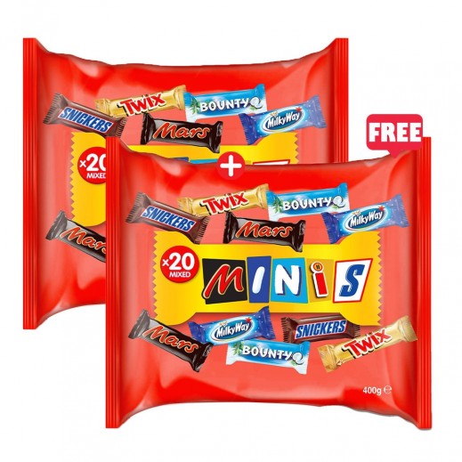 Minis Mixed Assorted Chocolate Bars 400 g  (1 + 1 Free) - delivered by Taw9eel Fast