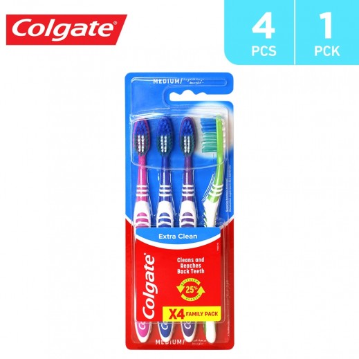 Colgate 360 Medium Extra Clean Toothbrush - 4 Pieces - delivered by Taw9eel Fast