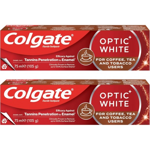 Colgate Optic White Toothpaste for Coffee Tea & Tobacco Users 2 x 75 ml