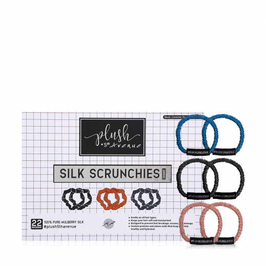 Medium Silk Scrunchies Peacock Blue Navy Blue Caramel - delivered by Joes Lab Within 24 hours 