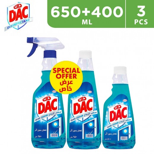 DAC Glass Cleaner Blue 2x650 ml + 400 ml Free - delivered by Taw9eel Fast