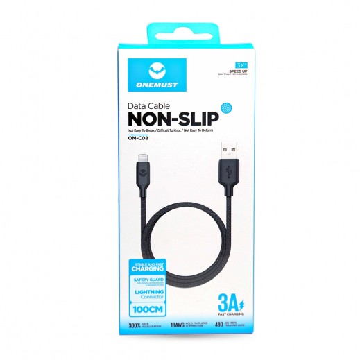 Onemust Non Slip 3A 1M USB to Lightning Connector Data Cable -Black