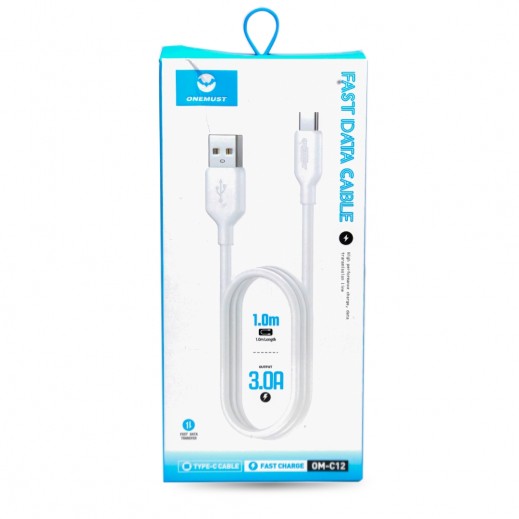 Onemust 3A USB to Type-C Fast Data Cable 1M - White - delivered by Taw9eel Fast