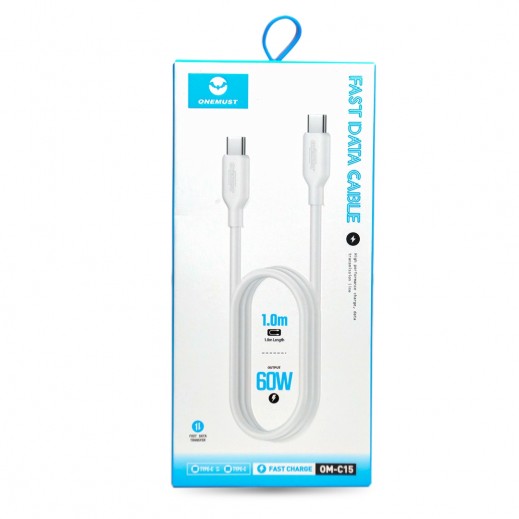 Onemust 60W Type-C to Type-C Fast Data Cable 1M -White - delivered by Taw9eel Fast