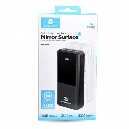 Onemust 20000mAh Mirror Surface Power Bank with Type-C & Lightning Cable -White/Black