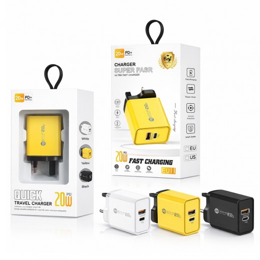 20W 2 Ports PD + USB Fast Charging Adaptor - delivered by Taw9eel Fast