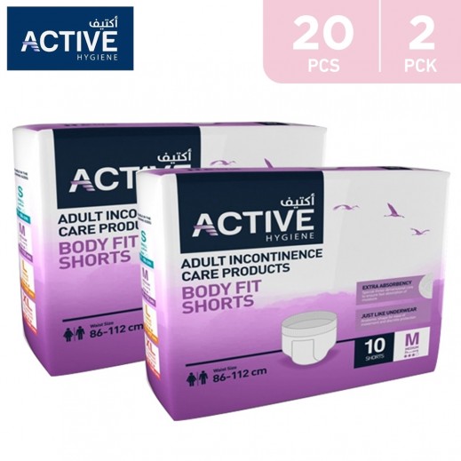 Active Body Fits Shorts Medium 86-112 cm Adult Diapers 2 x 10 Pieces Promo - Delivered by Pharmazone - delivered by Taw9eel Fast
