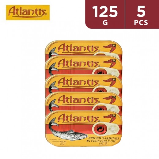 Atlantis Canned Spiced Sardines In Vegetable Oil 5 x 125 g