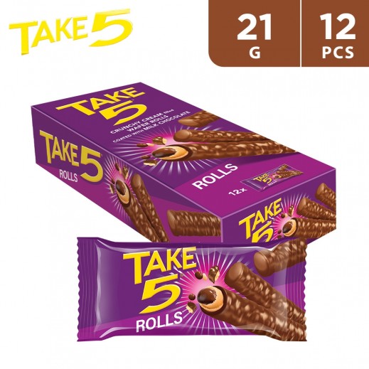 Take5 Chocolate Cream-Filled Crunchy Wafer Rolls (12 x 21 g) - delivered by Taw9eel Fast