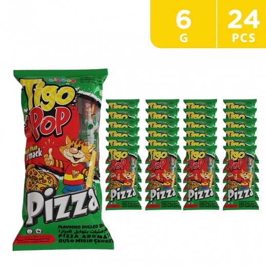 Tigo Pop Pizza Flavored Rolled Roasted Corn Snack 24×6 g - delivered by Taw9eel Fast