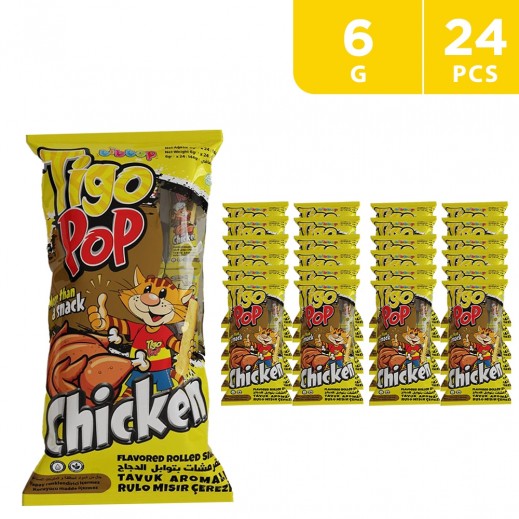Tigo Pop Chicken Flavored Rolled Roasted Corn Snack 24×6 g - delivered by Taw9eel Fast