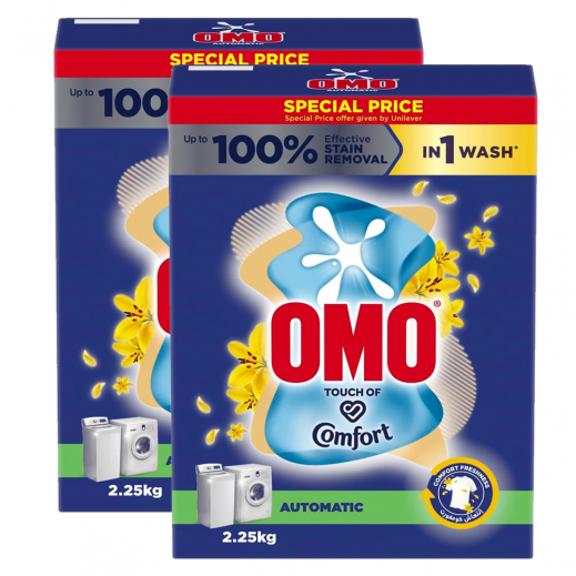 Omo Automatic Touch Of Comfort Laundry Detergent Powder 2 x 2.25 kg - delivered by Taw9eel Fast