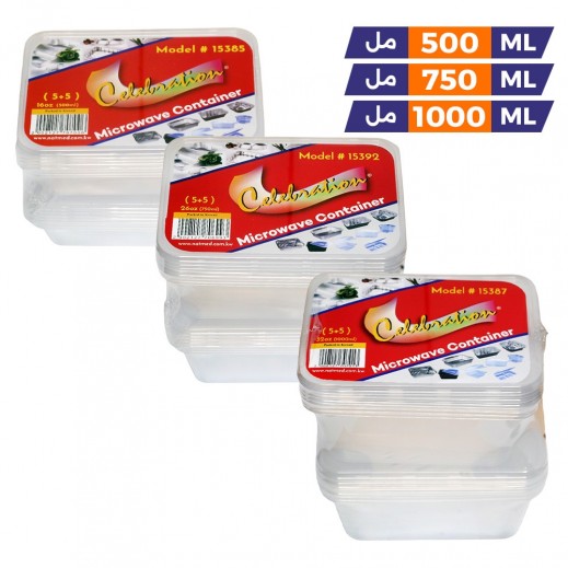 Rectangular Microwave Container Clear With Lid - 10 Pieces