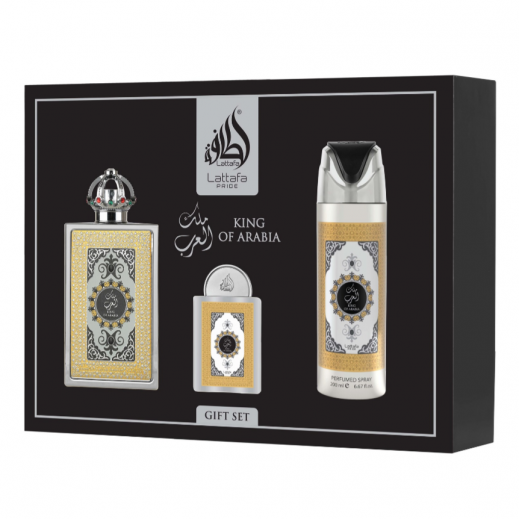 Lattafa 3Pcs Gift Set Pride King Of Arabia EDP 100Ml + 20Ml + Deo 200Ml