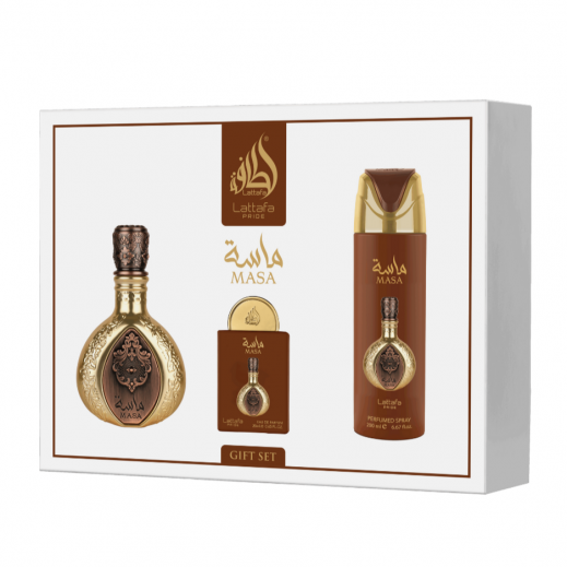 Lattafa 3Pcs Gift Set Pride Masa EDP for Unisex 100Ml + 20Ml + Deo 200Ml 