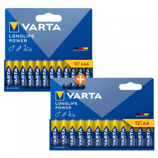Varta Longlife AAA Batteries Pack of 12 + AA Batteries Pack of 12