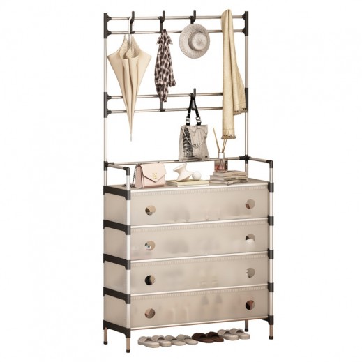 5 Tier Metal Shoes Shelf with Hooks - delivered by Taw9eel Within 48 hours 