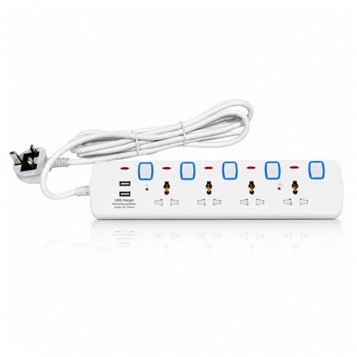 Kedbrooke 4 Way Power Extension with 2 USB Ports 5M