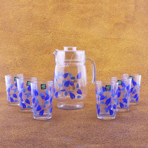 Flower Printed 6 Water Glasses + 1.5 L Water Jug