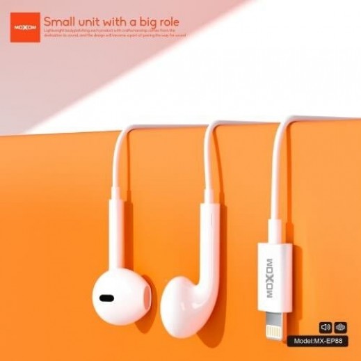 New Directions Wired Earphone with Lightning Connector By Moxom - White - delivered by Taw9eel Fast