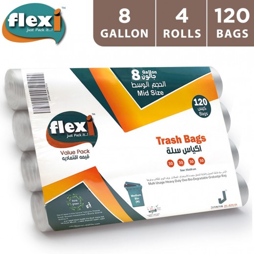 Flexi Trash Bags 8 Gallon (Medium) - 120 Bags - delivered by Taw9eel Fast