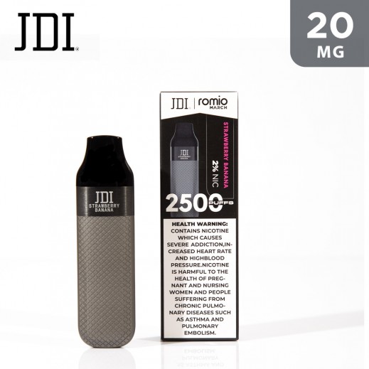 JDI Romio March 2% Nicotine 20 mg Vape Strawberry Banana - 2500 Puffs - delivered by Taw9eel Fast