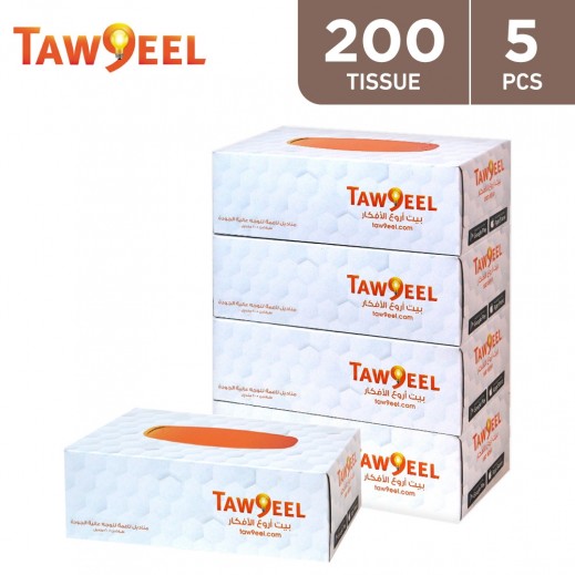 Taw9eel Essentials Facial Tissues 200 x 2 Ply - 5 Pieces - delivered by Taw9eel Fast