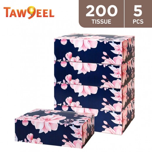 Taw9eel Essentials Facial Tissues Flower 200 x 2 Ply - 5 Pieces - delivered by Taw9eel Fast