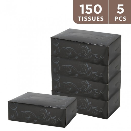 Taw9eel Essentials Facial Tissues Black 150 x 2 Ply - 5 Pieces - delivered by Taw9eel Fast
