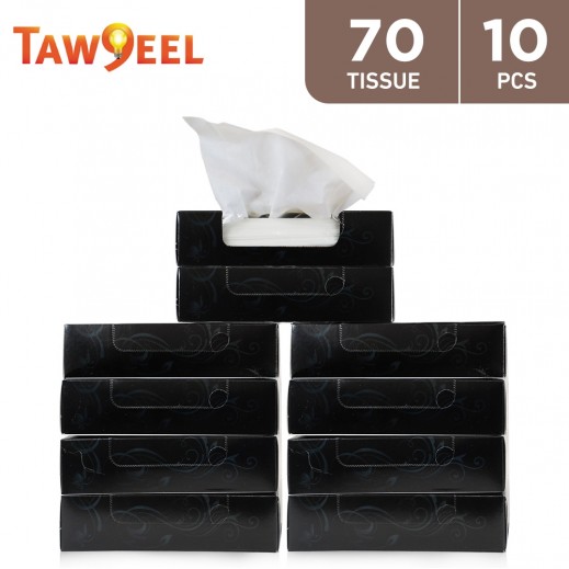 Taw9eel Essentials Car Facial Tissues Black 70 x 2 Ply - 10 Boxes  - delivered by Taw9eel Fast