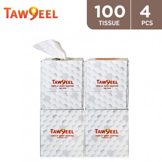 Taw9eel Essentials Cube Facial Tissues 100 x 2 Ply - 4 Boxes  - delivered by Taw9eel Fast