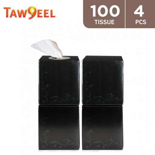 Taw9eel Essentials Cube Facial Tissues Black 100 x 2 Ply - 4 Boxes  - delivered by Taw9eel Fast