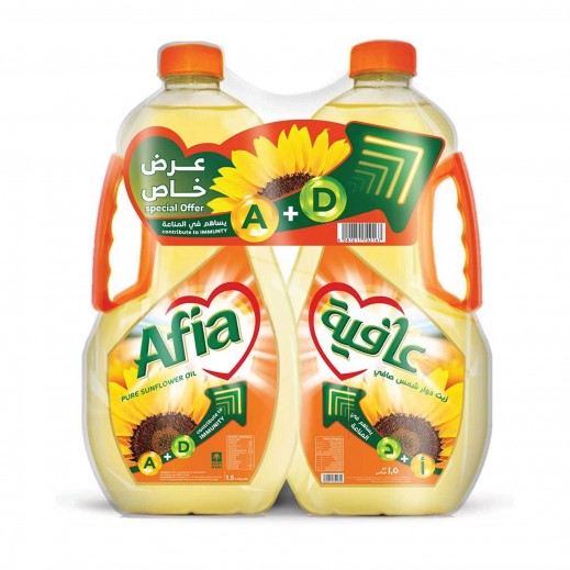 Afia Pure Sunflower Cooking Oil 2 x 1.5 L - delivered by Taw9eel Fast
