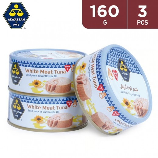 Al Wazzan White Meat Tuna in Sunflower Oil 3 x 160 g - delivered by Taw9eel Fast