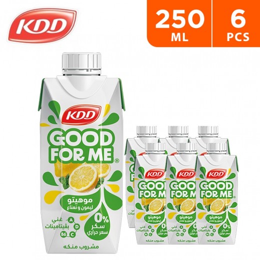 KDD No Sugar Added Good For Me Lemon & Mint Mojito Flavored Juice 6×250 ml - delivered by Taw9eel Fast
