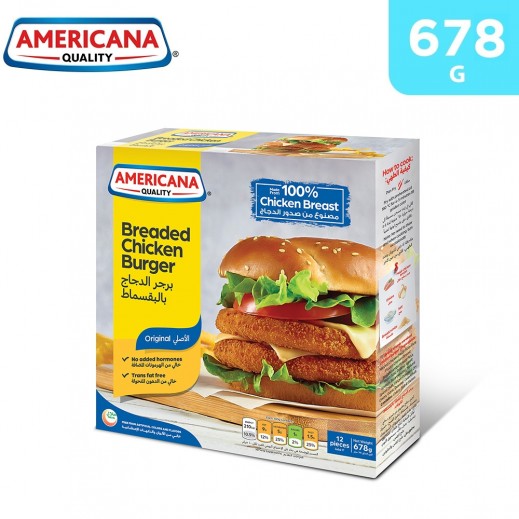 Americana Frozen Breaded Chicken Burger 12s 678 g - delivered by Taw9eel Fast