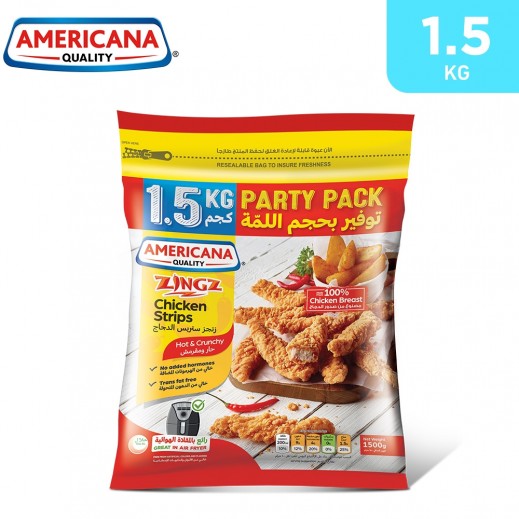 Americana Frozen Zingz Hot & Crunchy Chicken Breast Strips Party Pack 1.5 kg - delivered by Taw9eel Fast